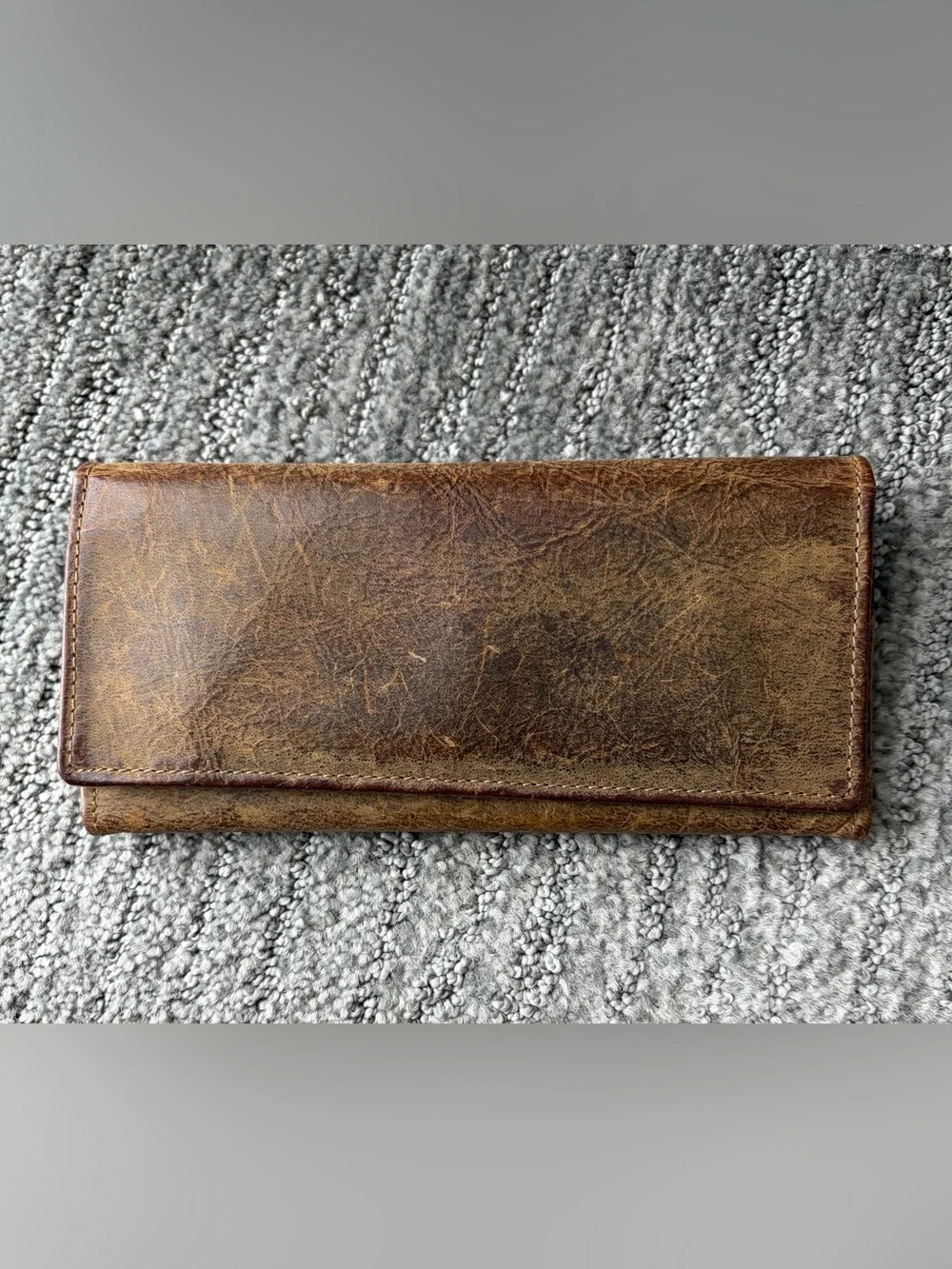 Distressed Genuine Brown Leather Long Wallet